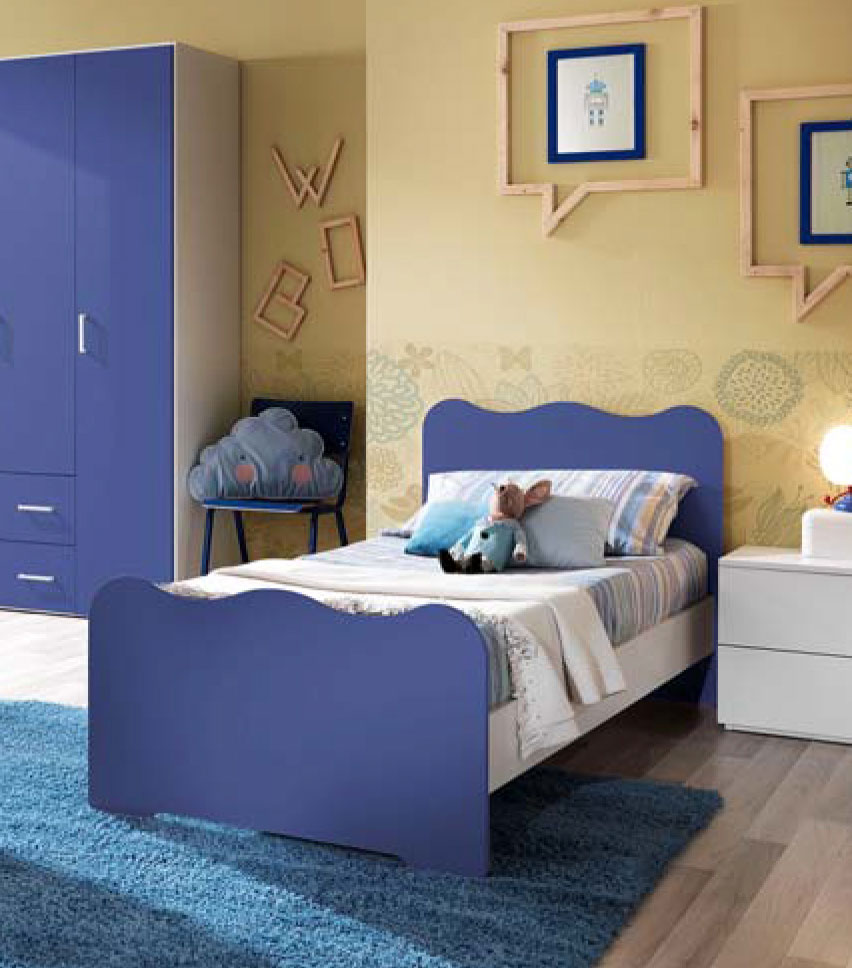 Letto singolo di design linea onda, blu