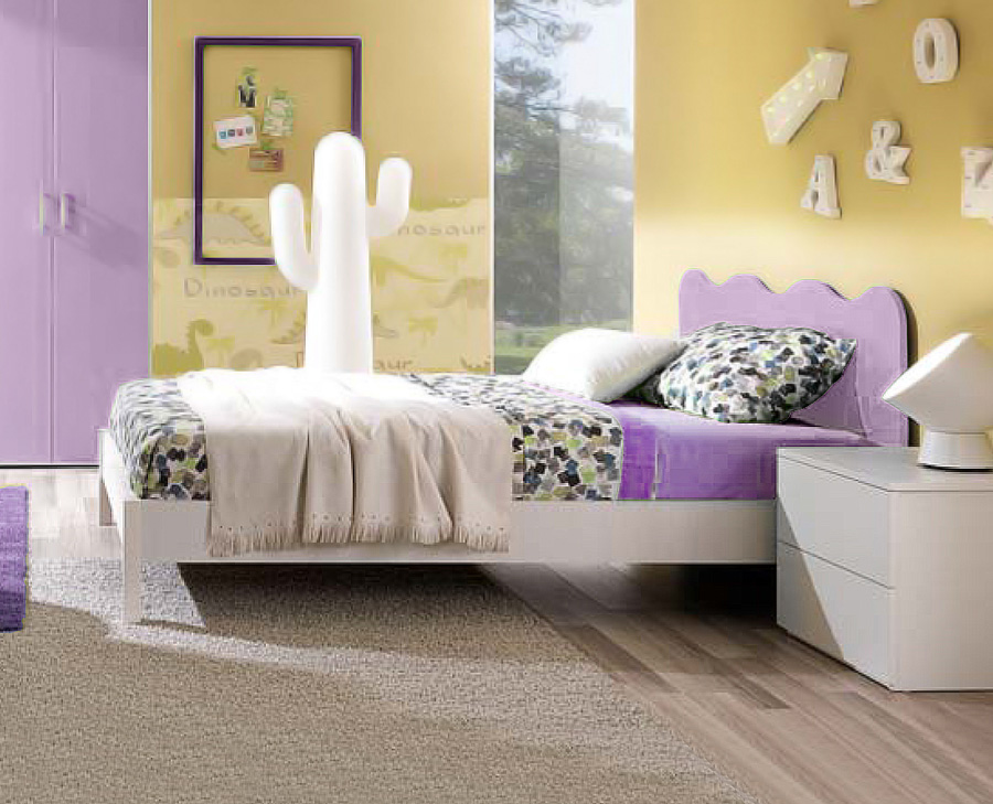 Letto una piazza e mezza linea onda, finitura lilla