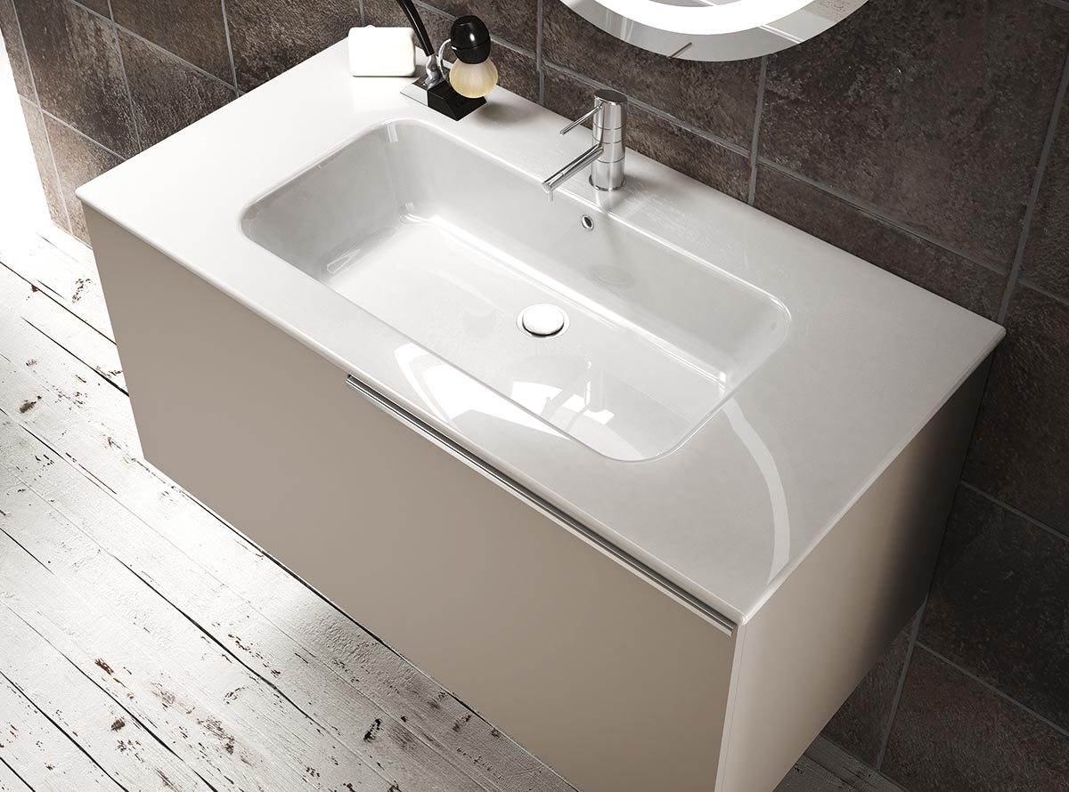 Bagno con mobile, lavabo e colonna, finitura Castoro e Rovere tivoli