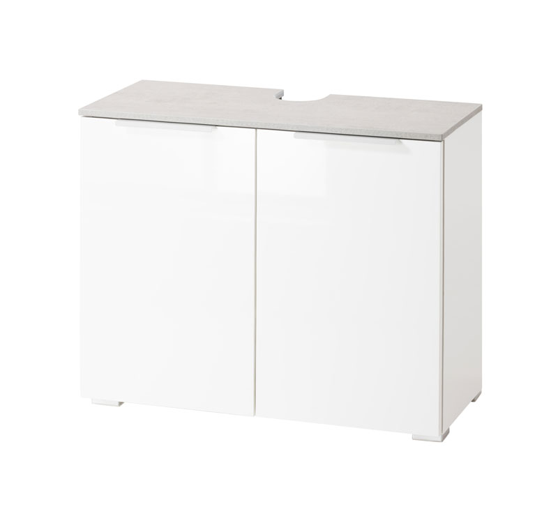 Mobili x il bagno a 2 ante, finitura Bianco Laccato e top Grigio Cemento