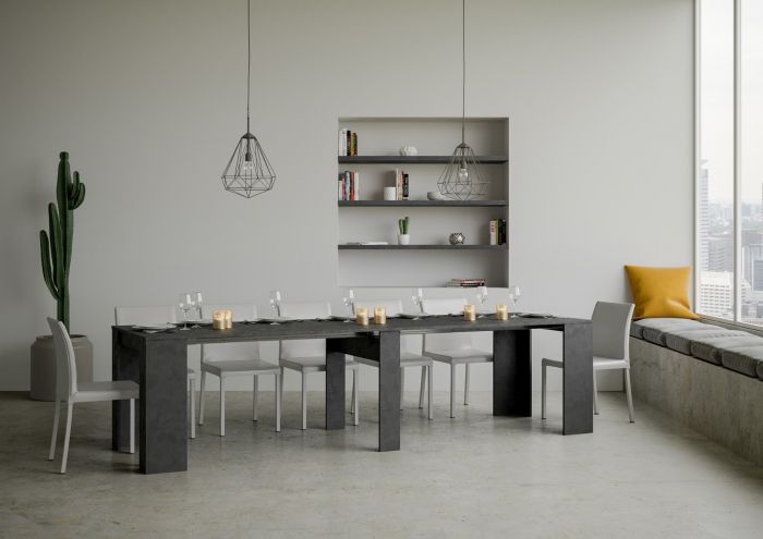 Consolle di design Antracite Spatolato, allungabile fino a 308 cm