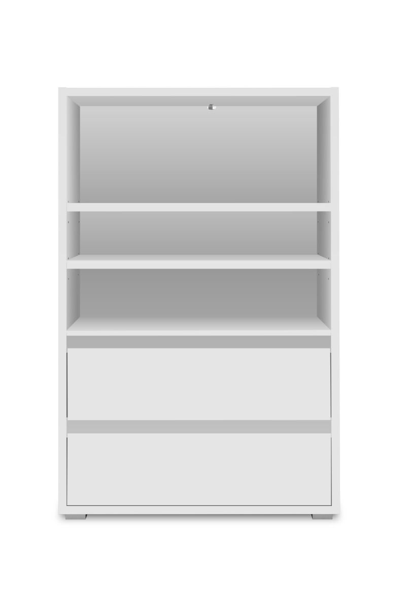 Capiente Libreria moderna con 2 cassetti, finitura Bianco opaco