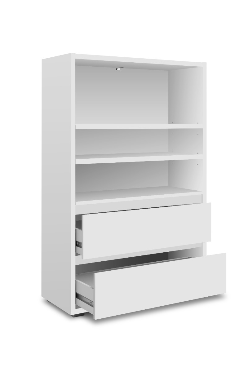 Capiente Libreria moderna con 2 cassetti, finitura Bianco opaco
