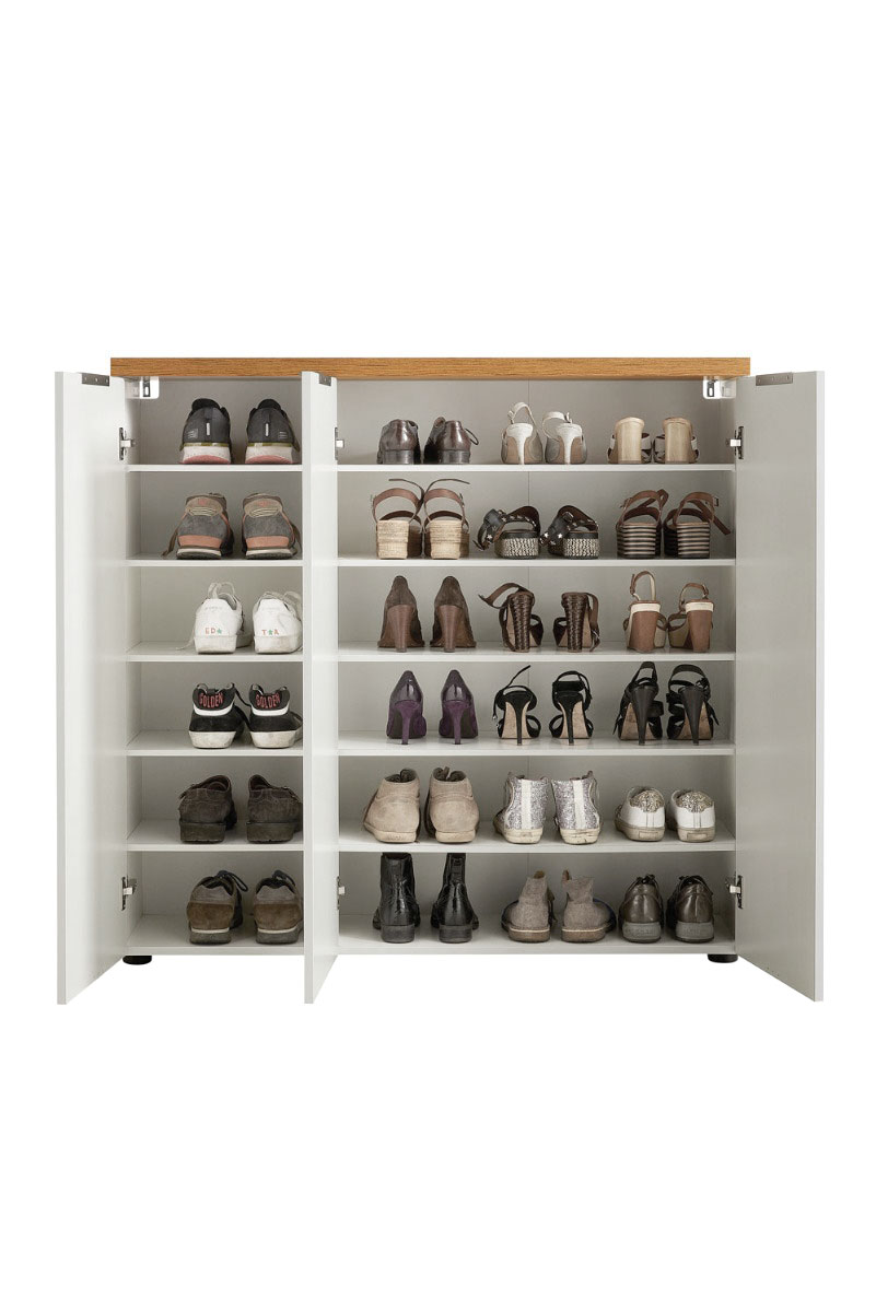 Scarpiera 3 ante, Bianco laccato lucido e Castagno, pronta consegna