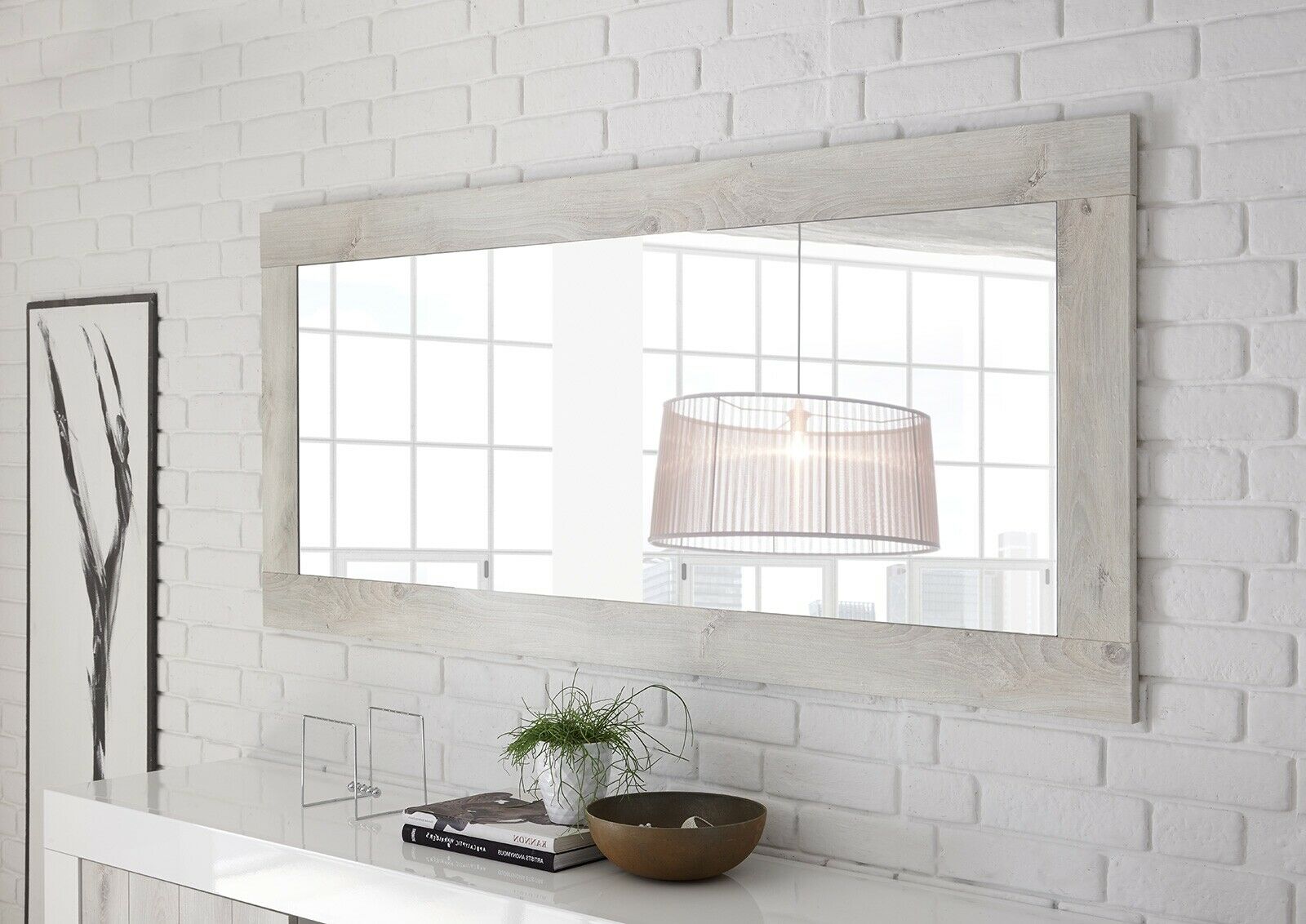 Specchiera rettangolare L.170 in finitura pino bianco