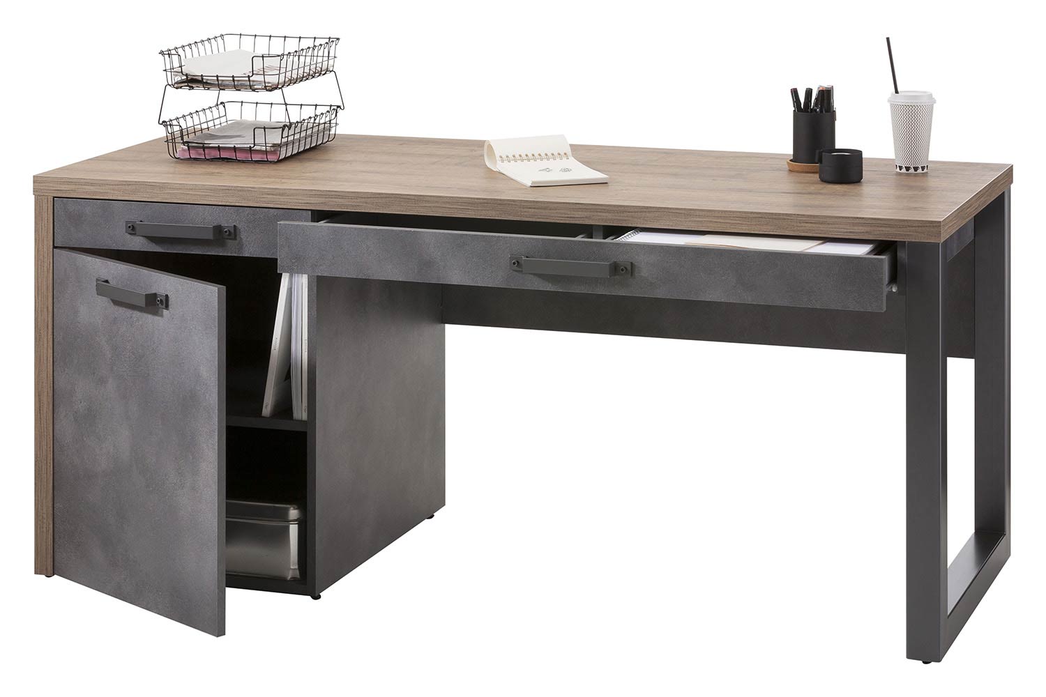 Ufficio completo Industry in finitura Rovere e Grigio smoke