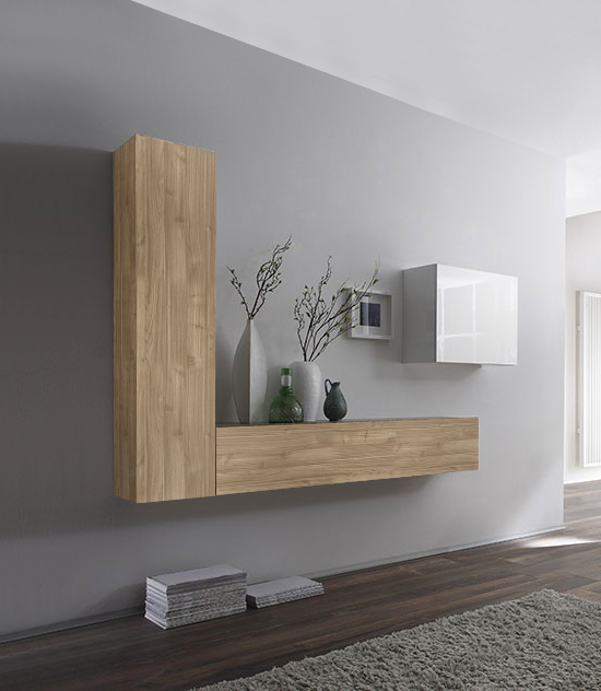 Parete attrezzata moderna di design, finitura cadiz e bianco