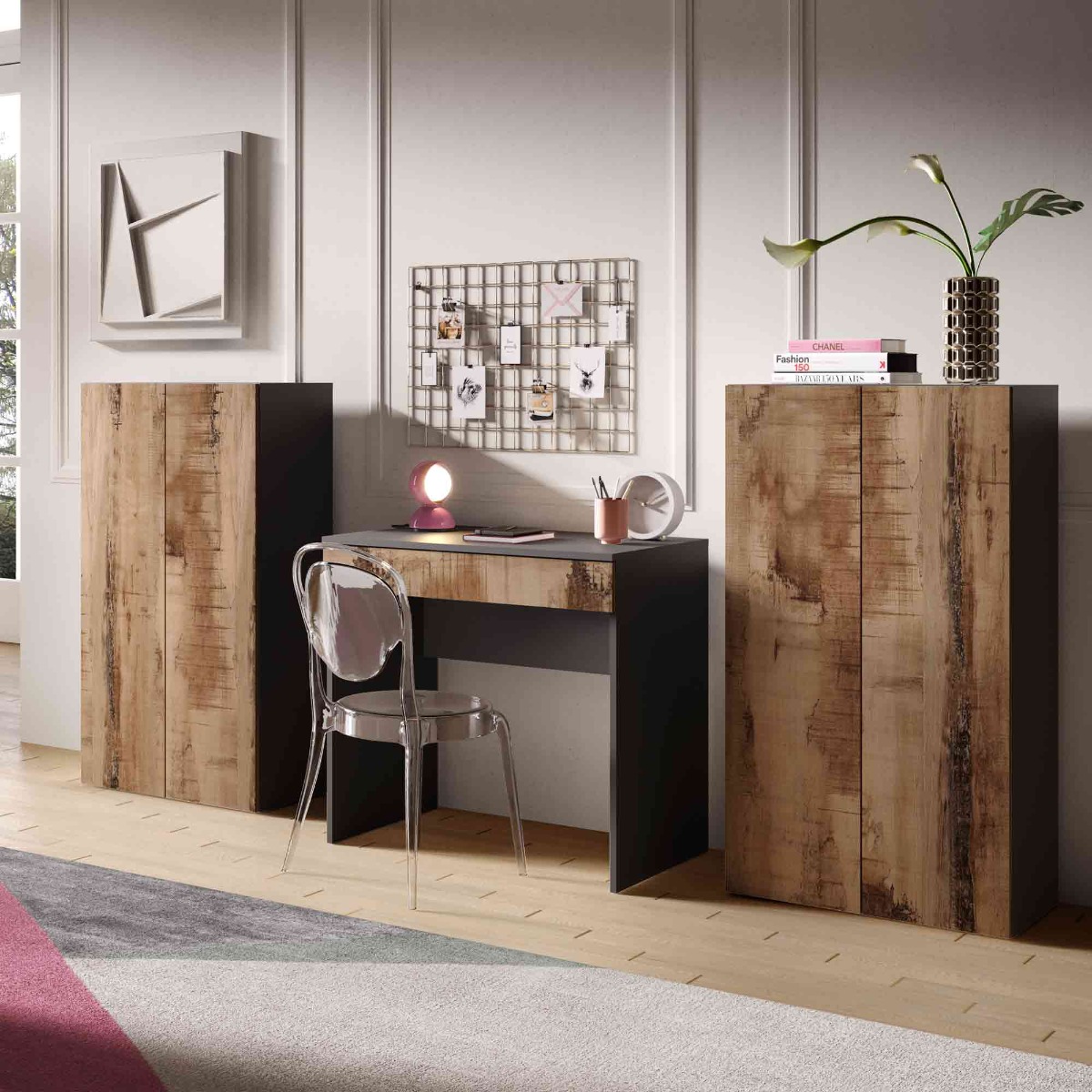 Ufficio moderno composto da 2 madie e una scrivania