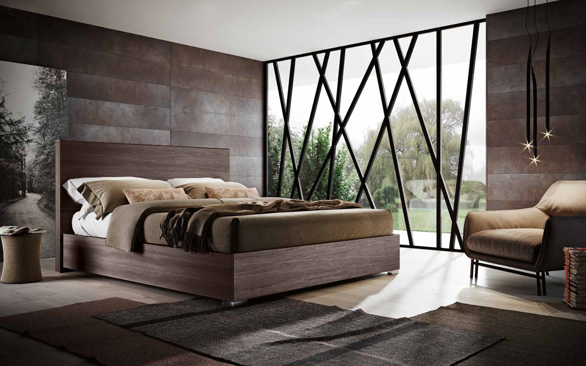 Letto matrimoniale king size 180 x 200 legno, finitura Noce Moro