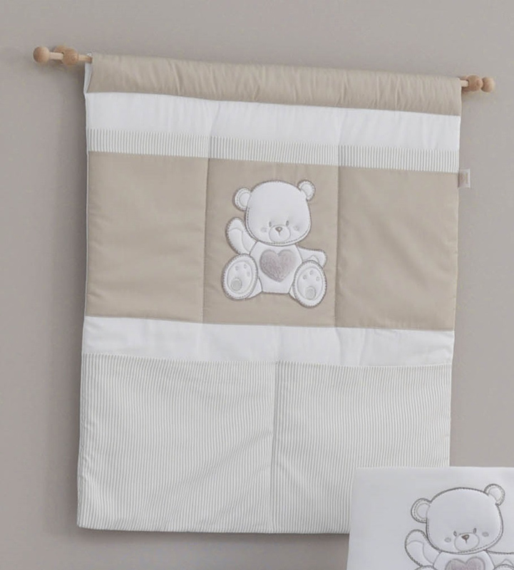 Culla Mr.Bear bianca e choco con ruote, decori con orsetti