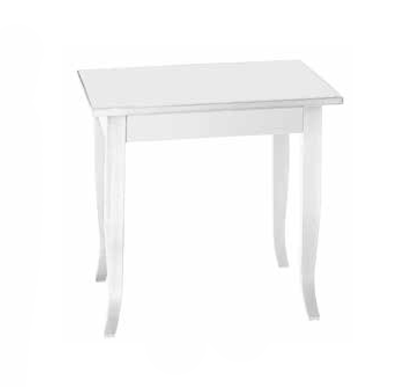 Tavolo fisso in legno, bianco opaco, arte povera - gambe a sciabola