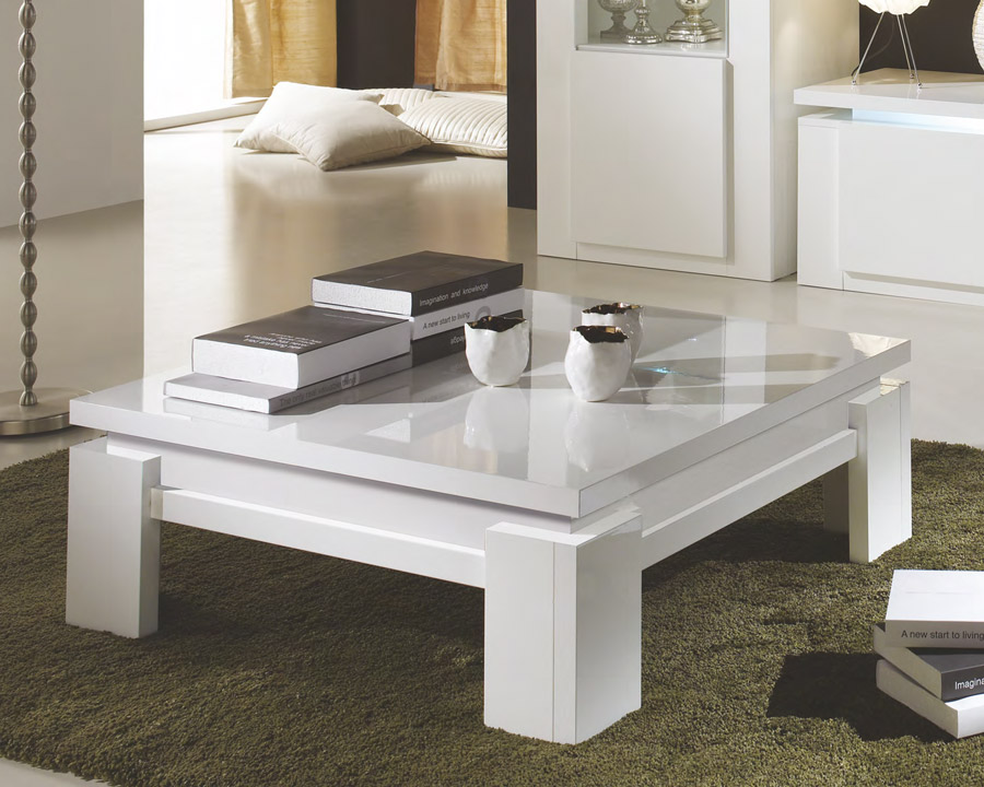 Tavolino da salotto 90 x 90, bianco lucido, Made in Italy