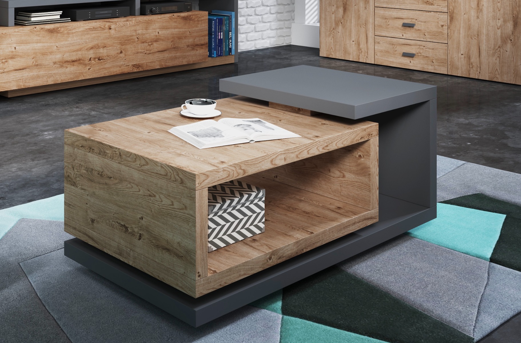 Tavolino da divano, rovere rustico e antracite