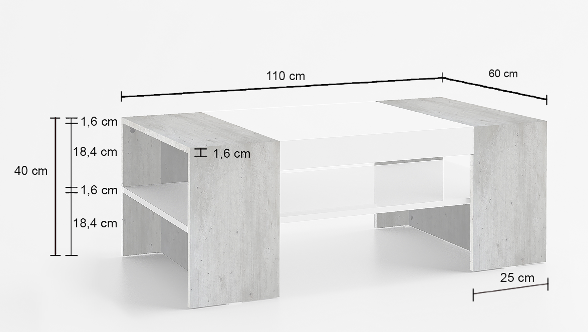 Tavolino soggiorno moderno, Bianco e Ardesia
