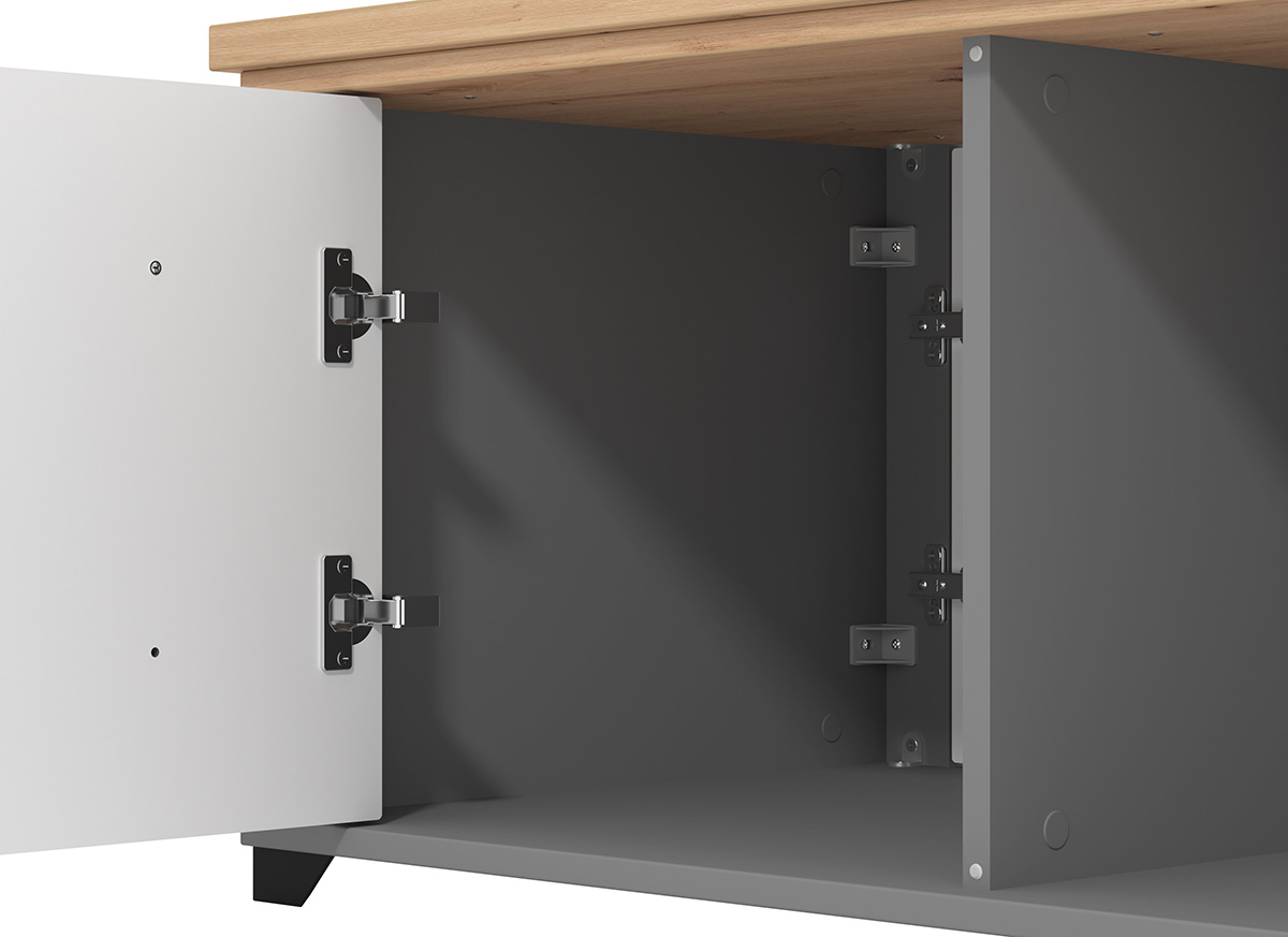 Tavolino soggiorno Grigio grafie e rovere, 2 cassetti