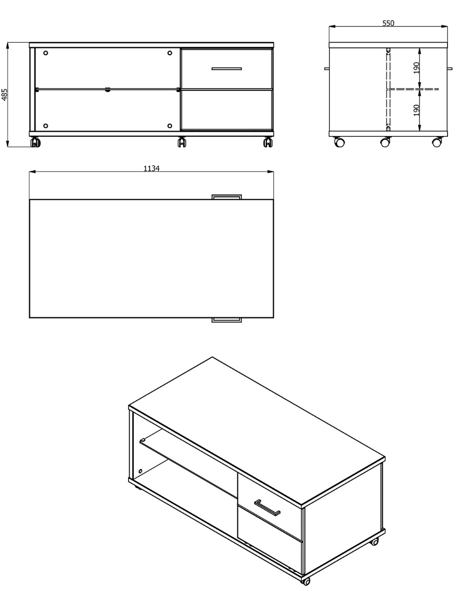 Tavolino per soggiorno Grigio grafie e rovere, 2 ante
