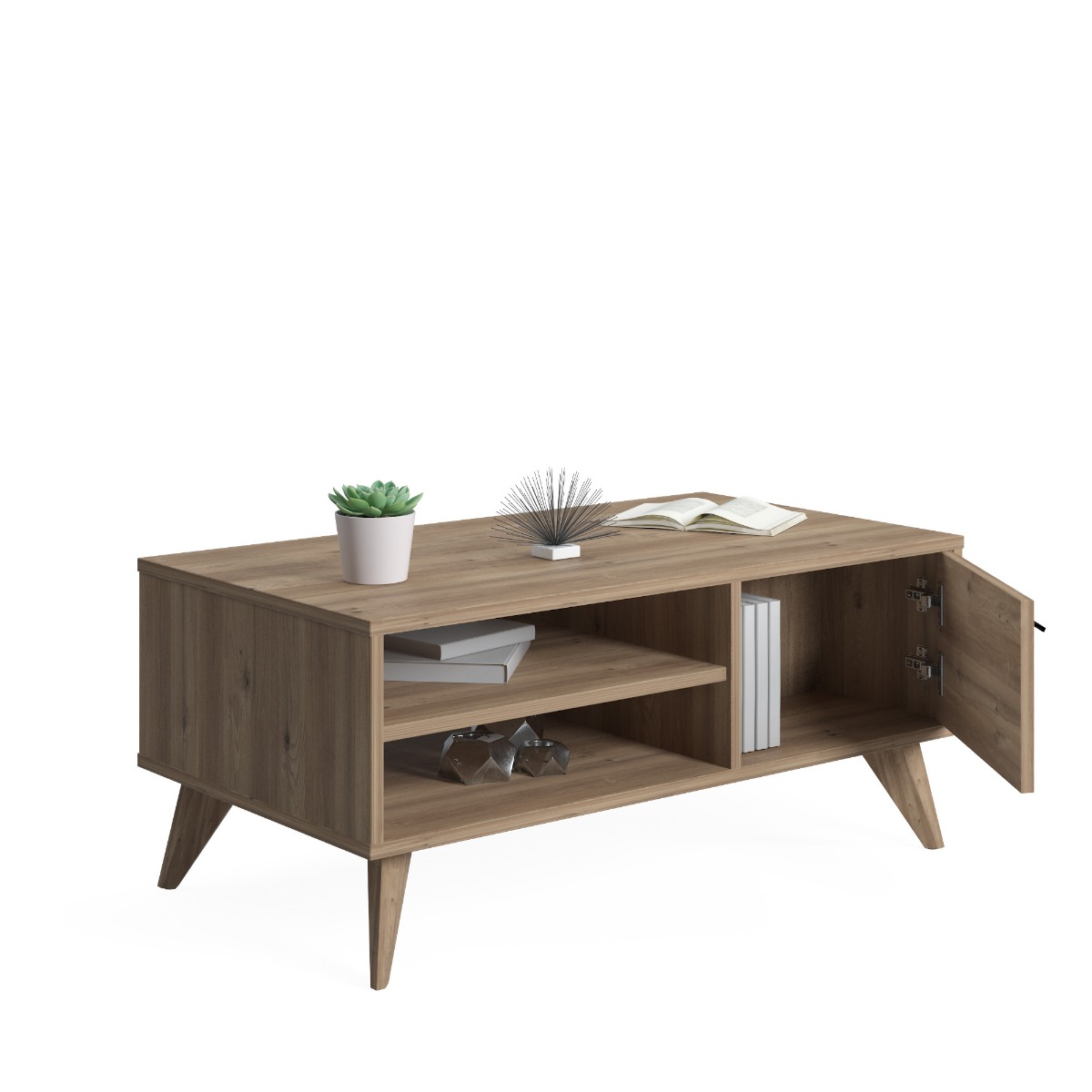 Tavolino Ankara, un'anta e un ripiano in finitura Rovere