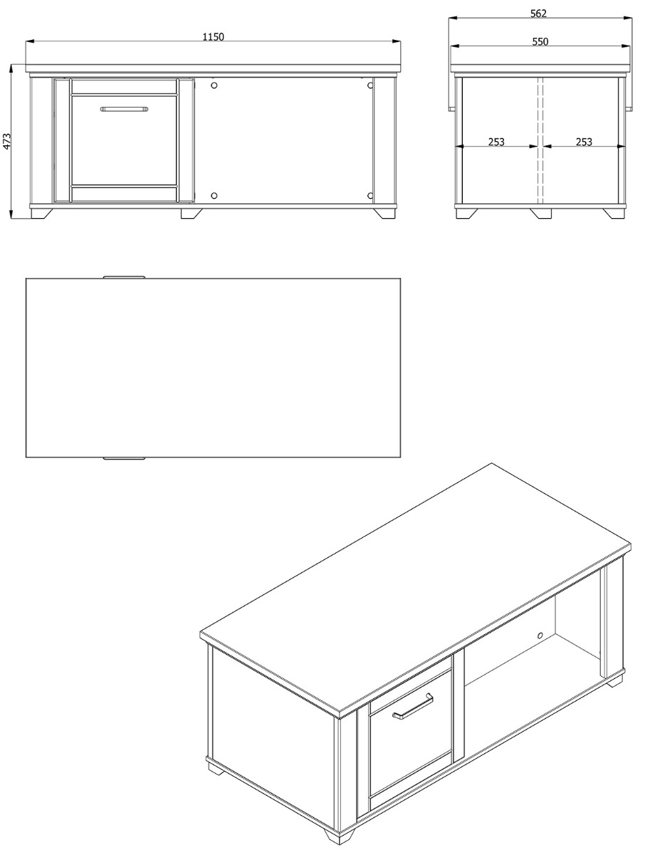 Tavolino soggiorno Grigio grafie e rovere, 2 cassetti