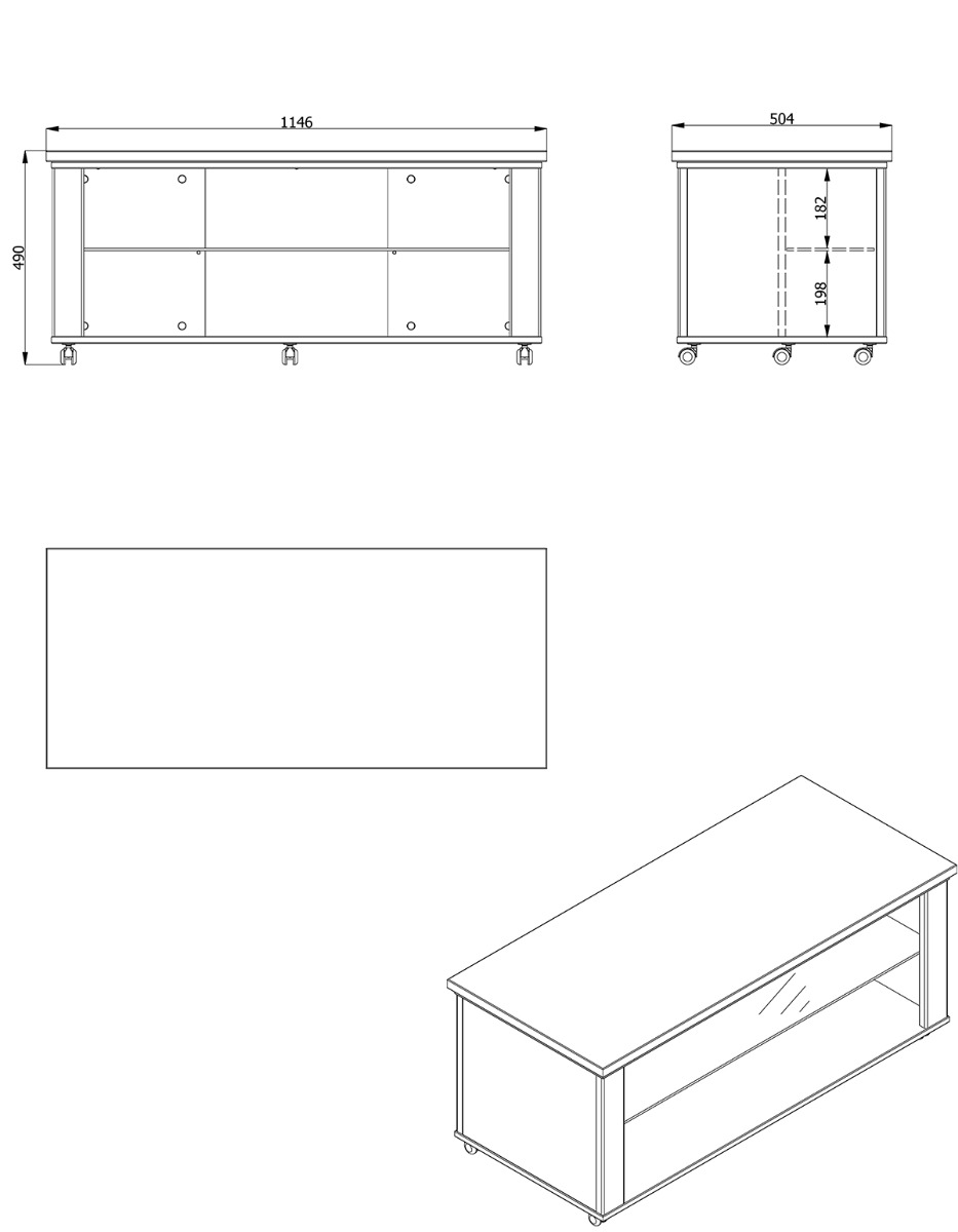Tavolino con ripiano vetro, finitura Rovere e Grigio