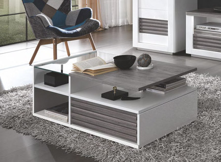 Tavolino 1 cassetto,  bianco laccato e rovere adamello, made in Italy