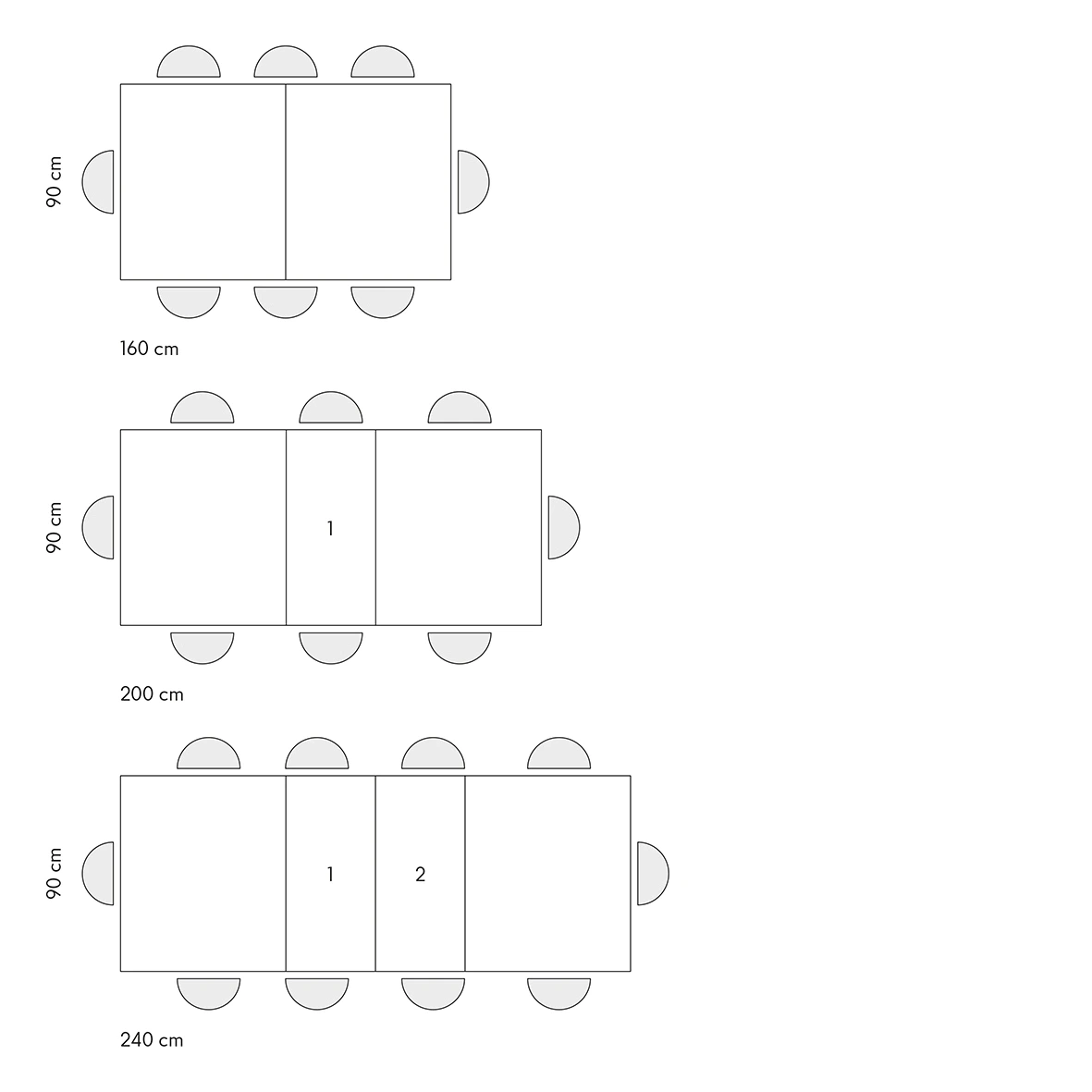 Tavolo con 2 allunghe da 40 cm
