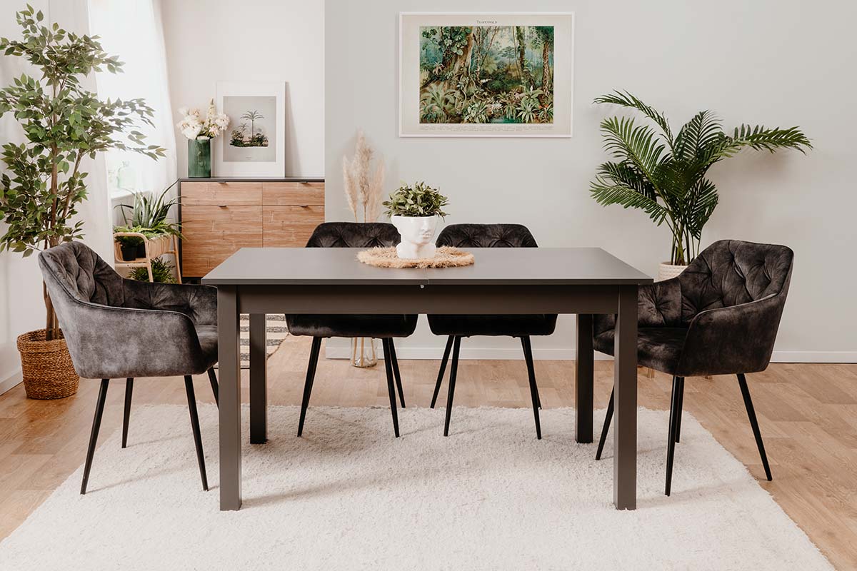 Sala completa in stile scandinavo in finitura grigio antracite 