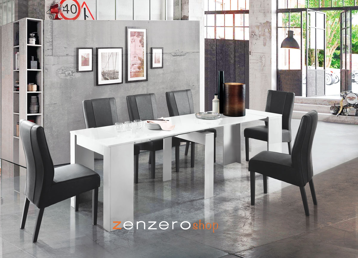 Consolle allungabile bianco lucido fino a 252 cm, Made in Italy Zenzero Shop