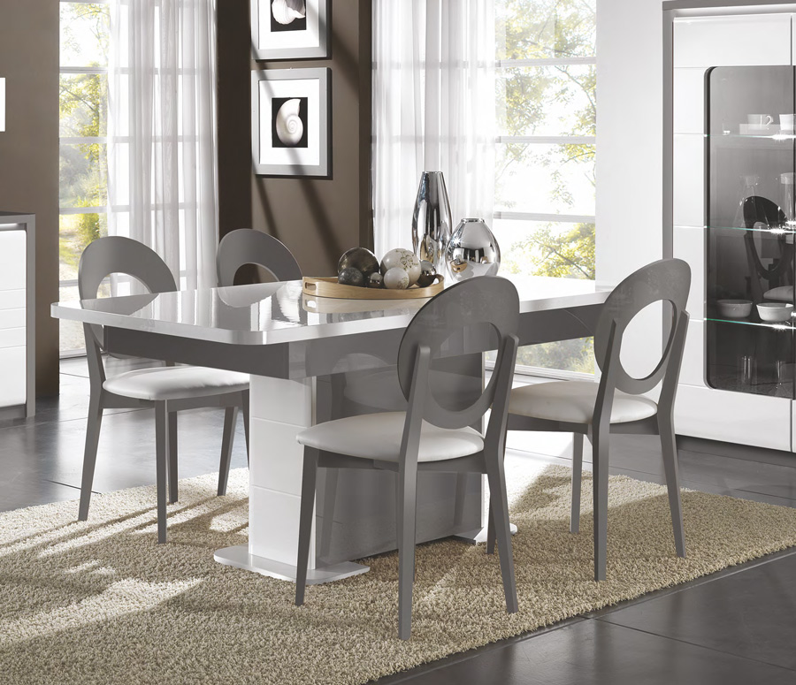 Tavolo moderno allungabile L.180, bianco lucido e grigio basalto