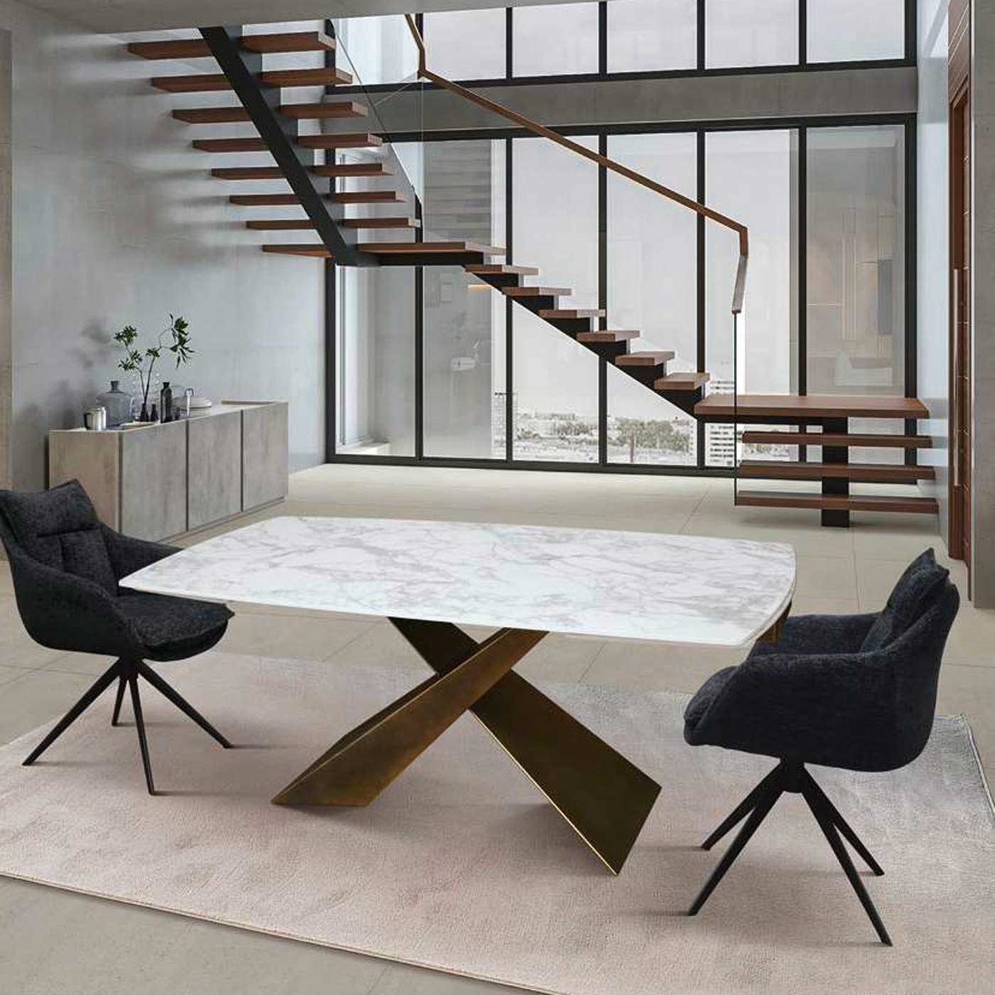 tavolo con gamba bronzo e piano in ceramica