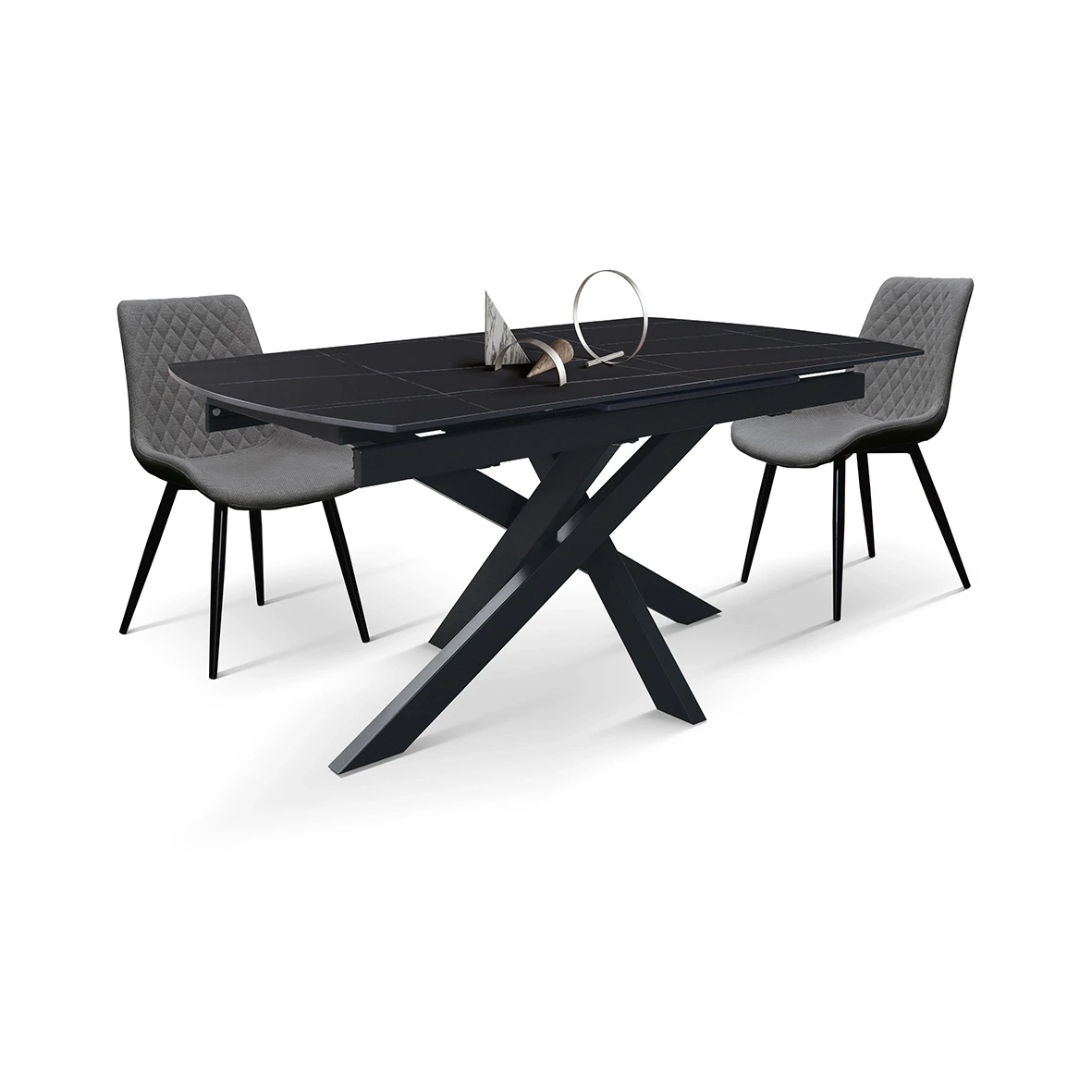 Tavolo moderno 150 x 90 cm, con piano in ceramica finitura Marmo Nero 