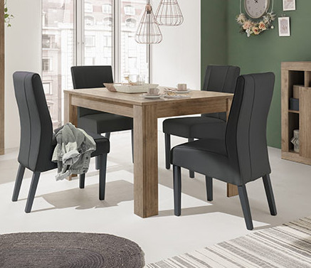 Soggiorno completo Made in Italy, finitura Mercure composto da madia 2 ante + 3 cassetti, tavolo allungabile e madia 2 ante 