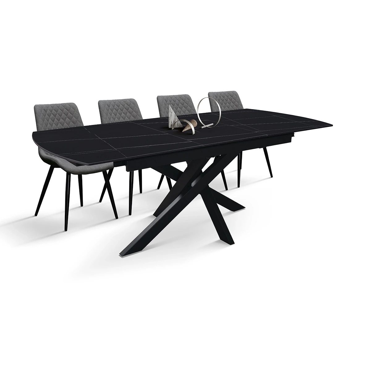 Tavolo moderno 150 x 90 cm, con piano in ceramica finitura Marmo Nero 