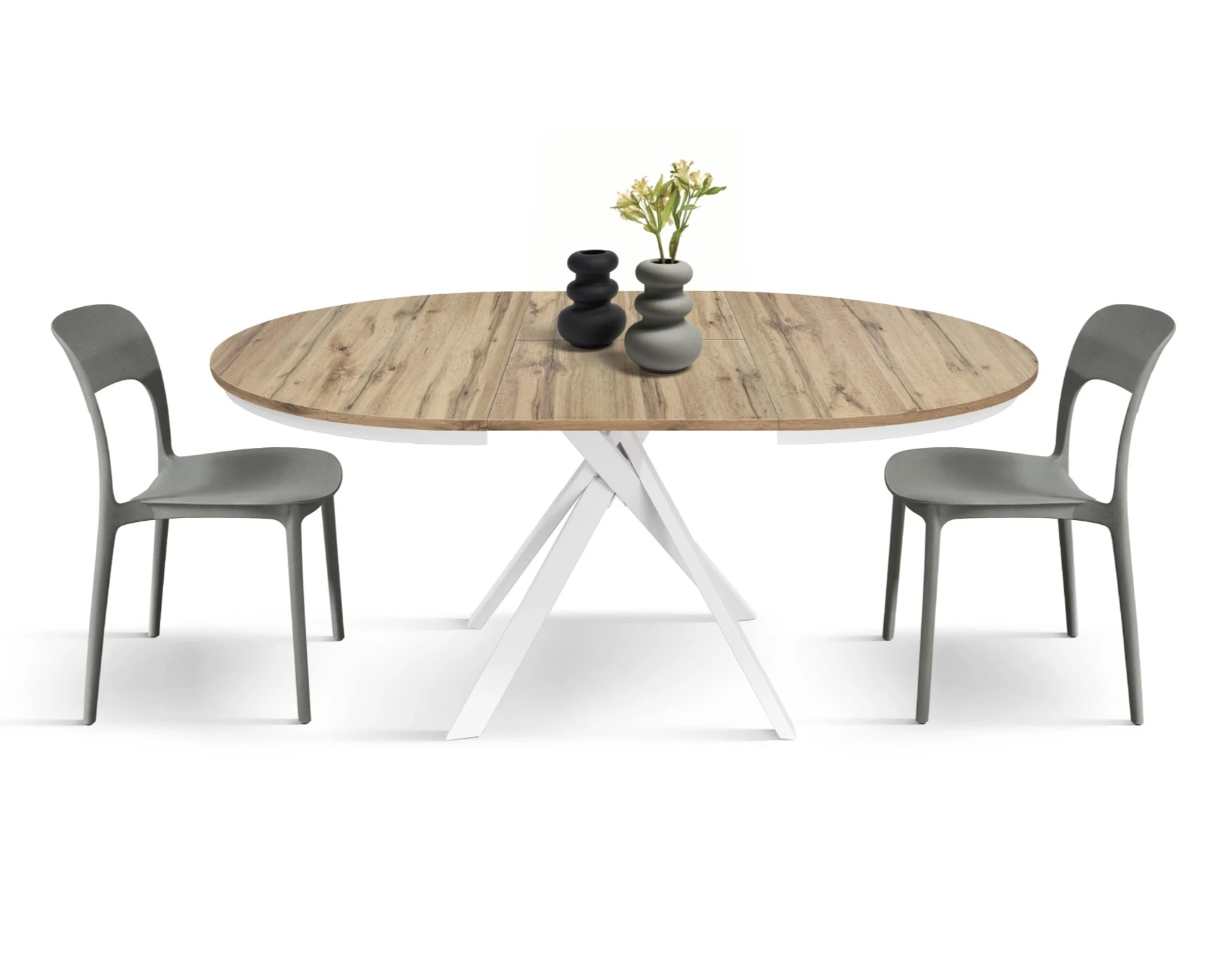 Tavolo rotondo colore rovere allungabile, moderno e di design 