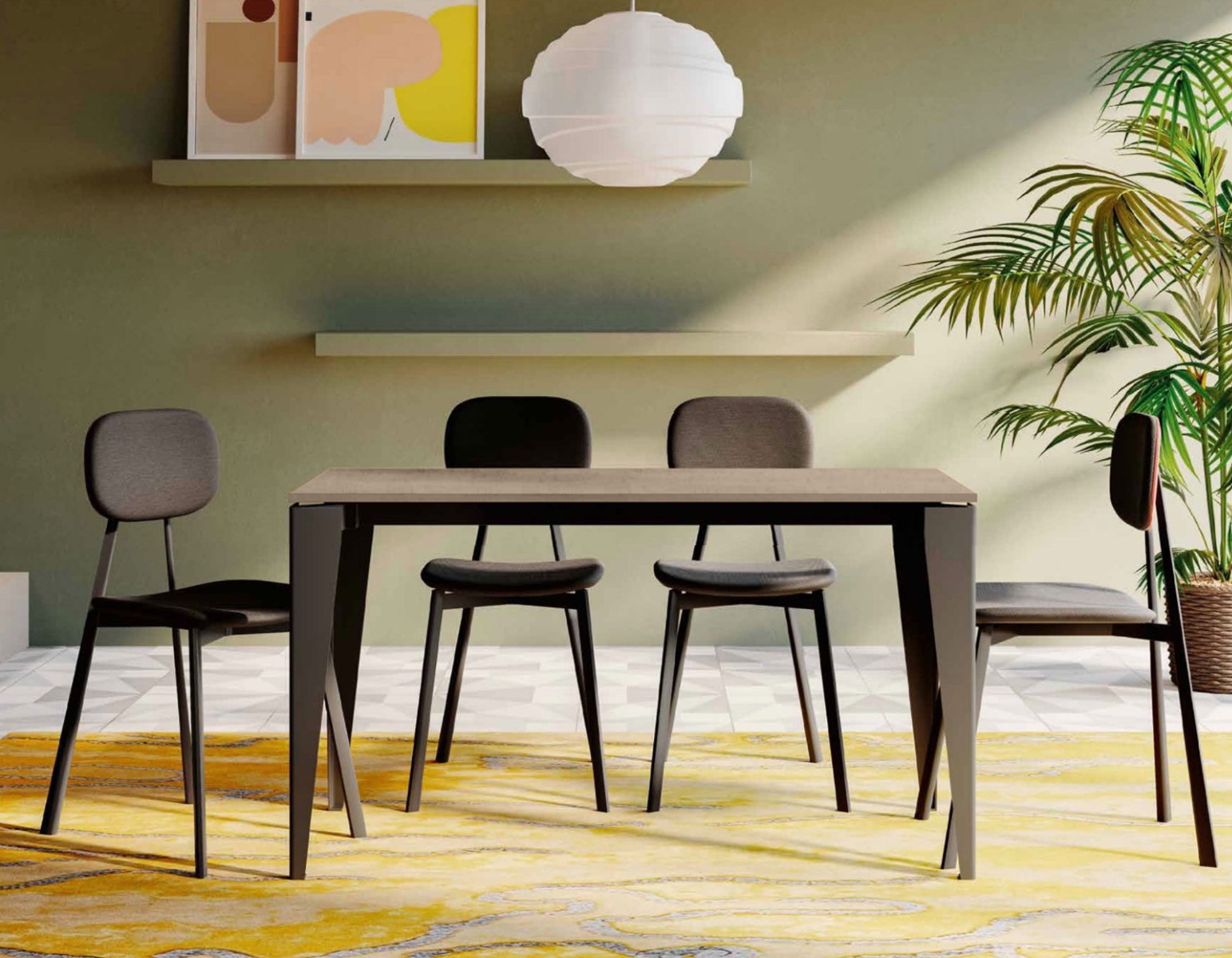 Tavolo di design L.160 allungabile, colore argilla, Made in Italy