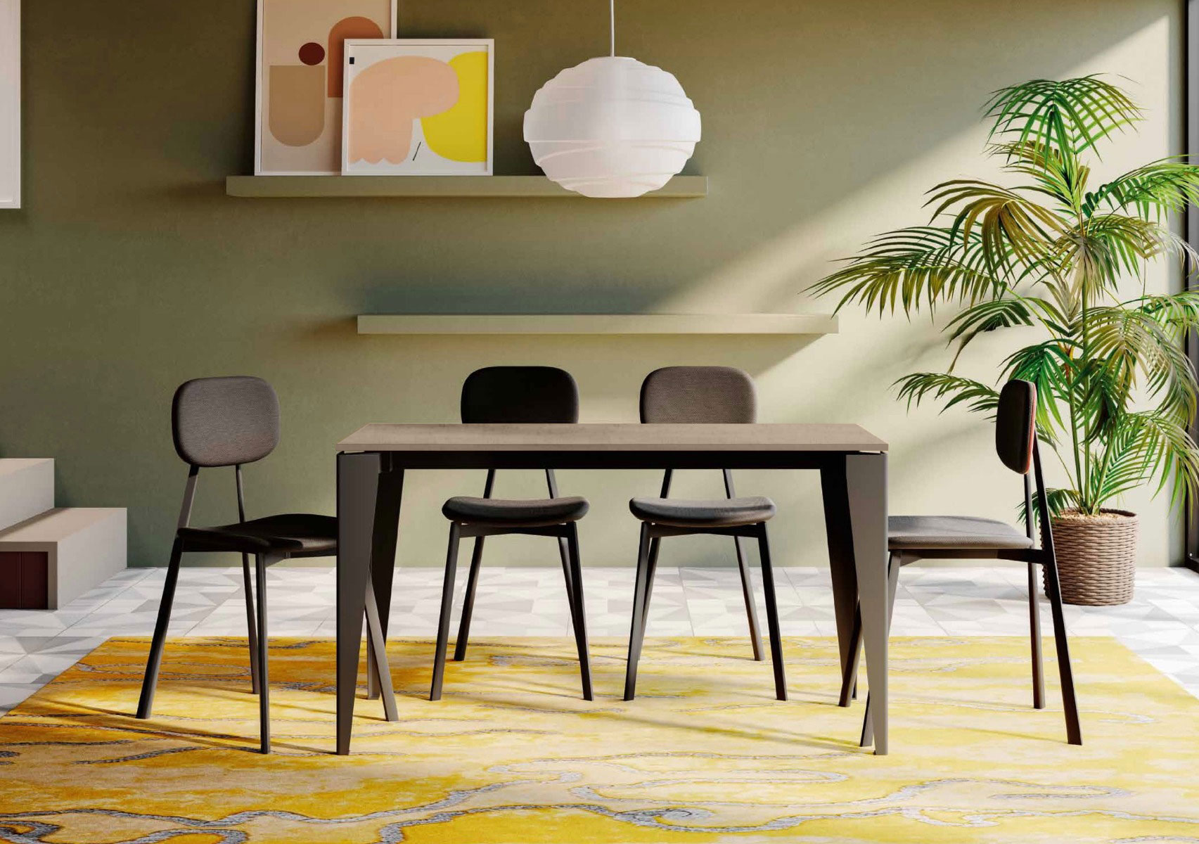 Tavolo di design L.130 allungabile, colore argilla, Made in Italy