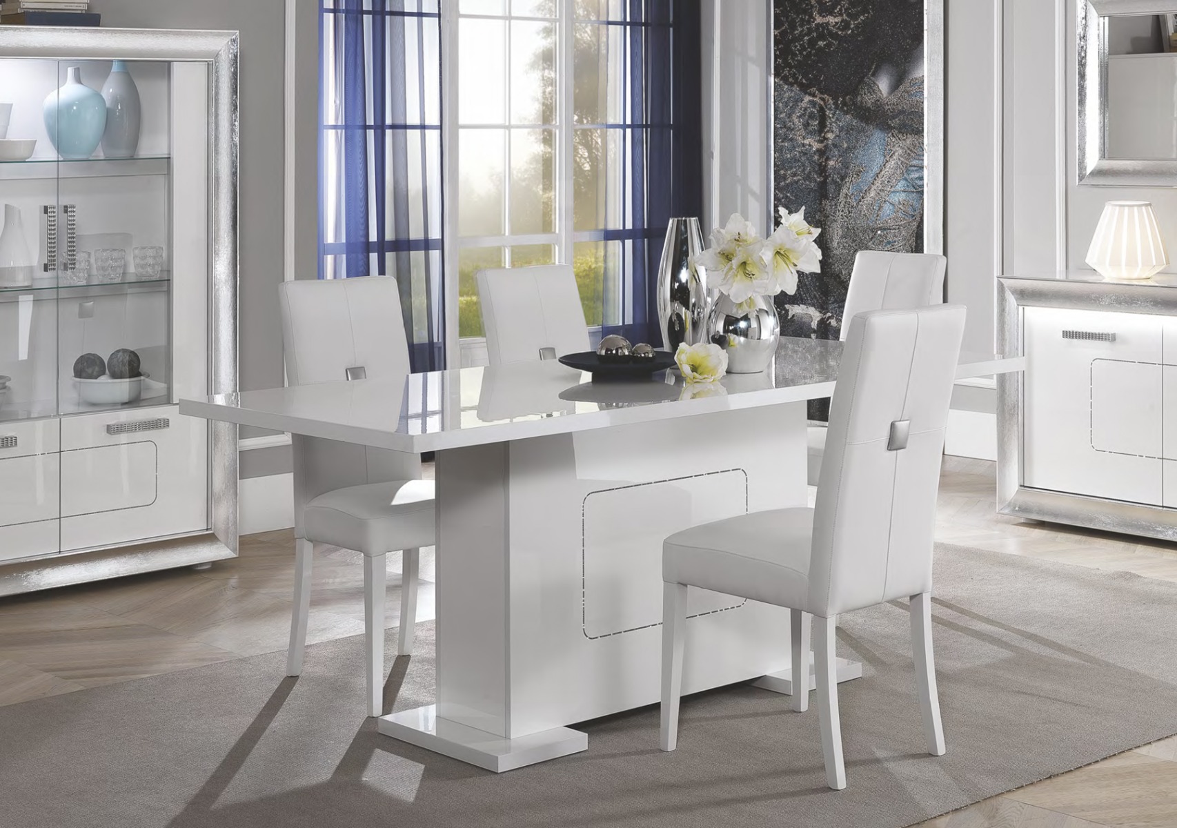 Tavolo fisso L.160, moderno bianco lucido, Made in Italy