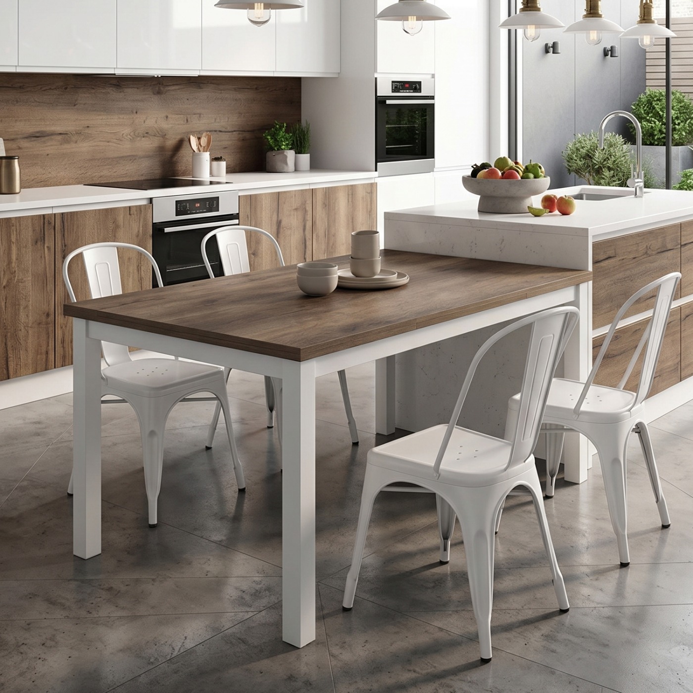 Tavolo moderno allungabile, Bianco e Rovere, 110x70