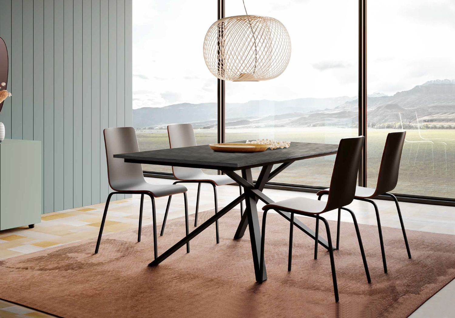 Tavolo di design L.160 allungabile, colore ardesia scura, Made in Italy