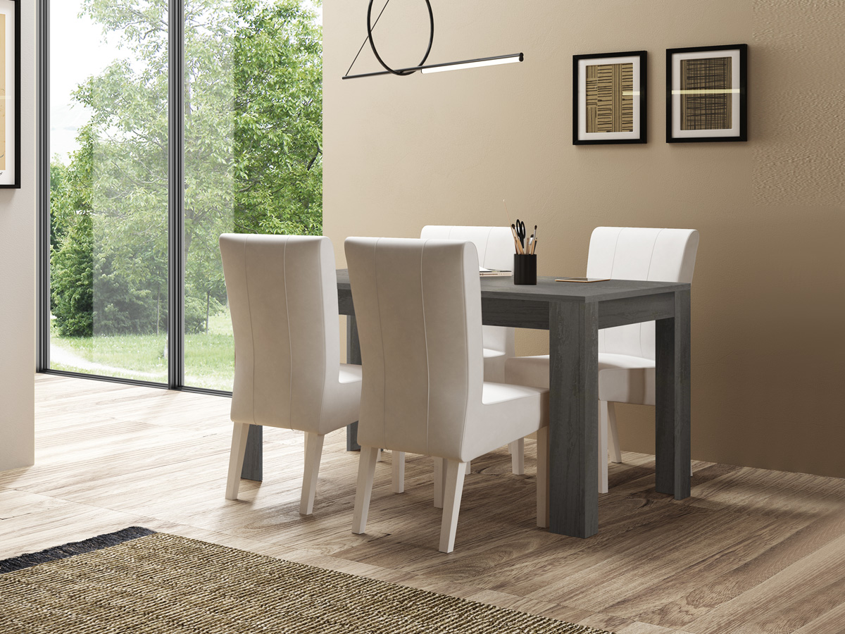 Soggiorno moderno, 1 madia,1 vetrina e 1 tavolo, Kadiz e Titanio Zenzero Shop