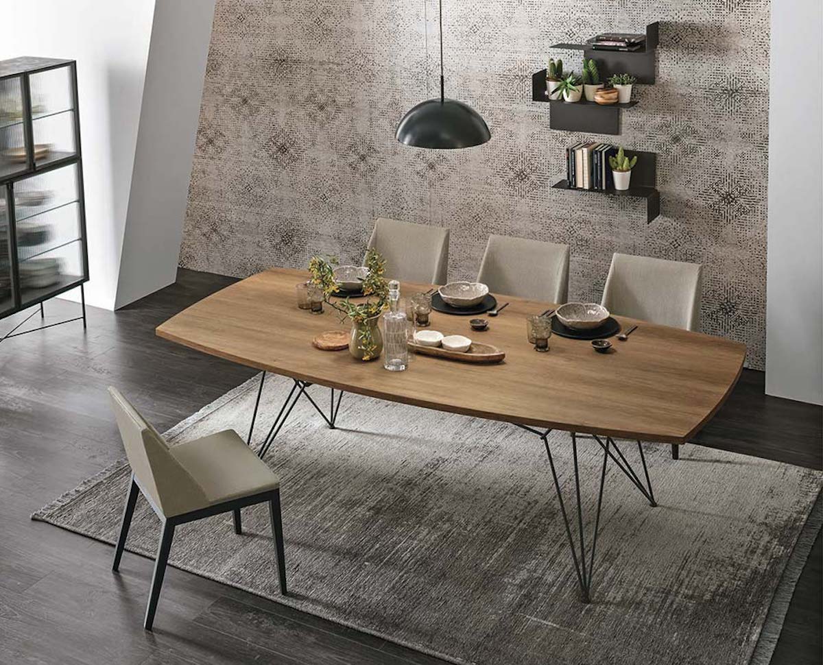 Tavolo moderno L.240, finitura Nodato chiaro e metallo Antracite