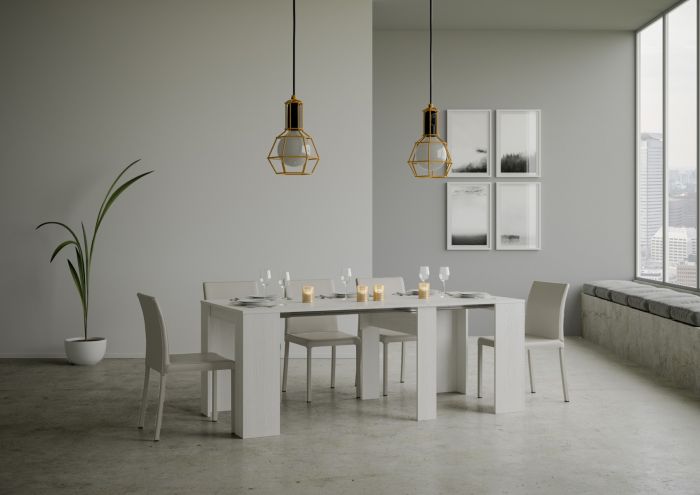 Consolle salvaspazio Bianco frassino, allungabile fino a 204 cm