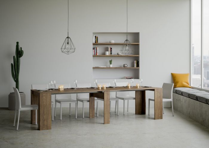 Consolle moderna Noce, allungabile fino a 308 cm