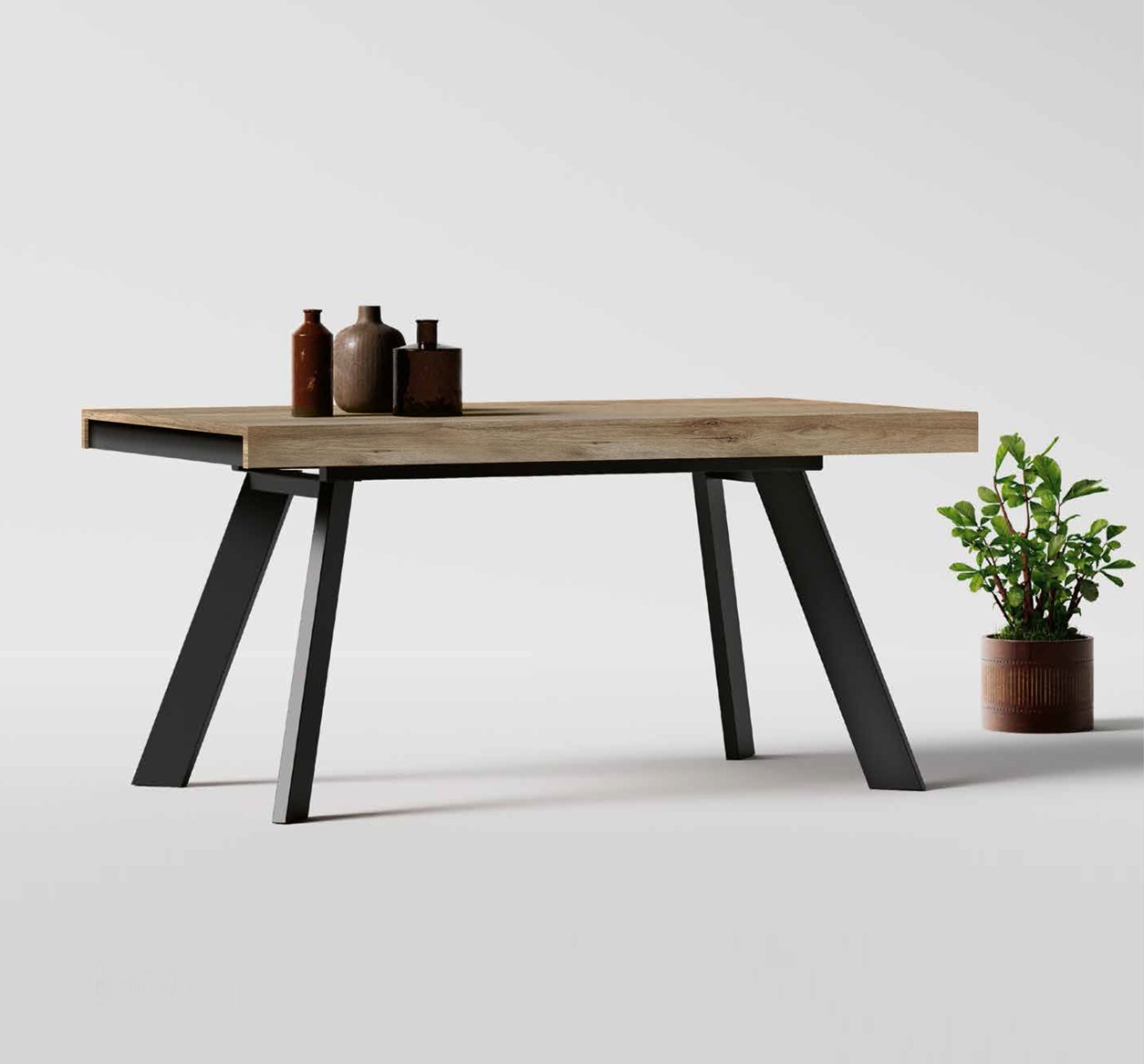 Tavolo di design L.160 allungabile, colore Quercia con gambe nere