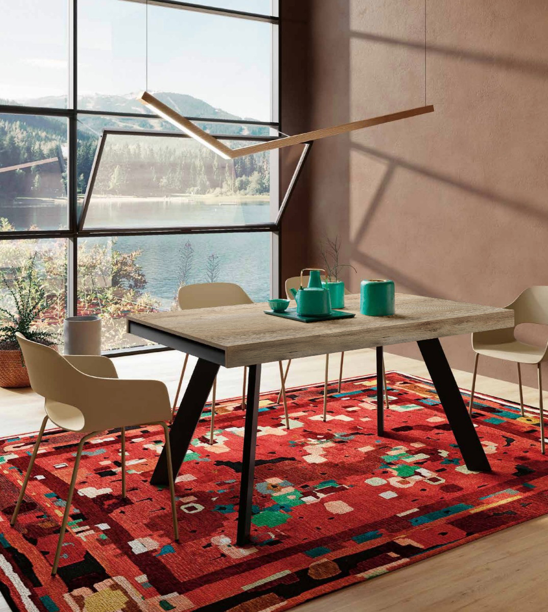 Tavolo di design L.160 allungabile, colore Quercia con gambe nere