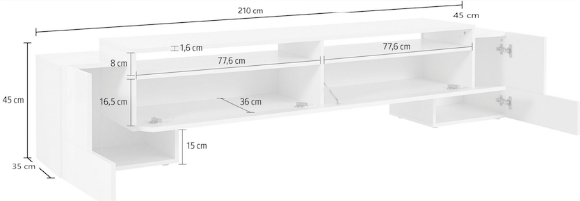Porta tv L.210, bianco laccato lucido