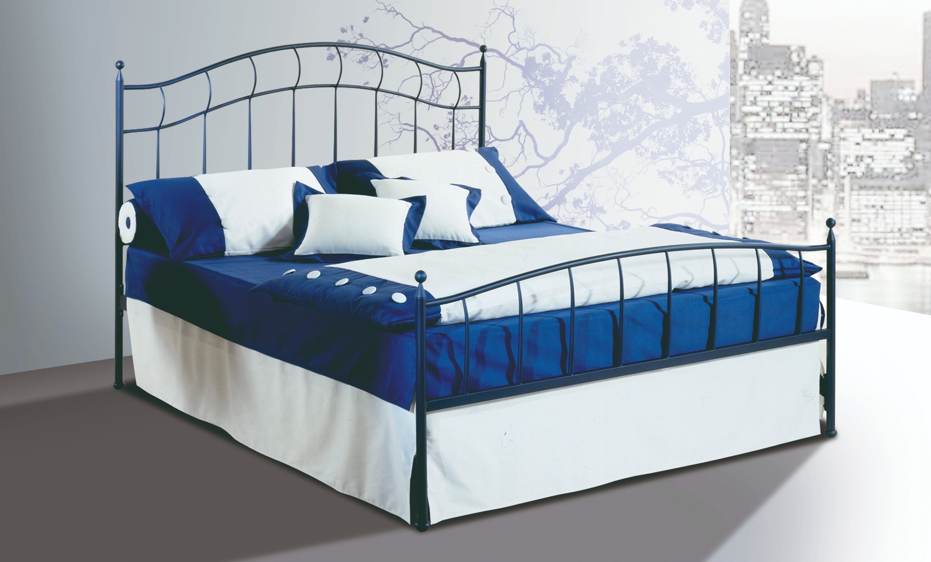 Letto in ferro matrimoniale Ginny in finitura Blu goffrato