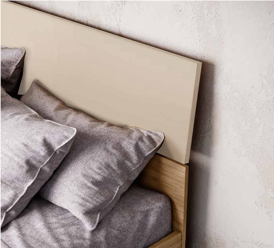 Letto matrimoniale Metiz, finitura Noce Biondo e orzo