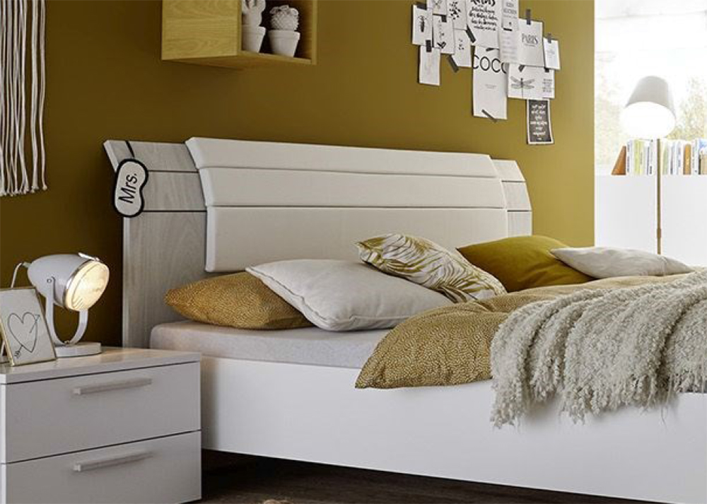 Camera completa con letto pannello curvo grigio e con armadio Miss