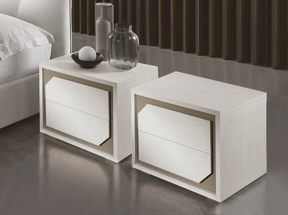 Coppia di comodini moderni, Olmo Bianco, Made in Italy
