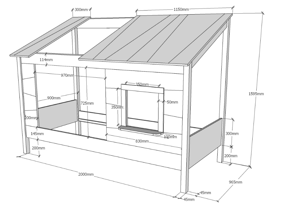 Letto montessoriano bambini moderno, design a casetta, finitura Bianco laccato
